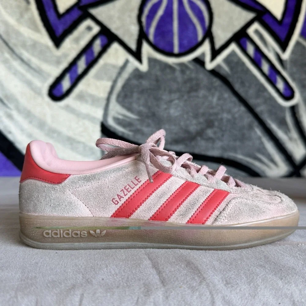 Size 6 - Adidas Gazelle Indoor‎ Shoes Womens Pink Red Suede Sneakers Gum Sole